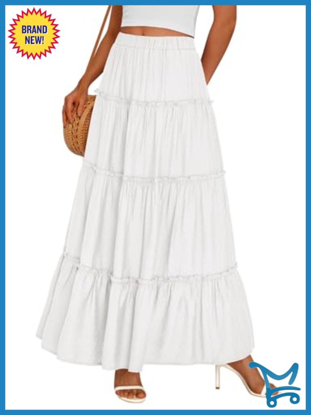 Boho Maxi Skirt Flowy A-Line Tiered Long Skirt with Pockets